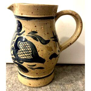 Vintage Pottery Pitcher 5.5" W/Blue Design Williamsburg Style  #3257